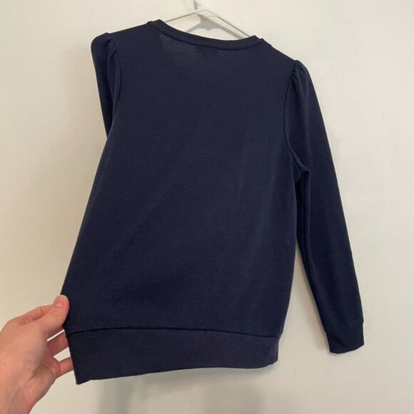 SPLENDID ANTHROPOLOGIE ANTHRO Waffle Mixed Puff Sleeve Top Navy Blue Henley Knit - Picture 14 of 14
